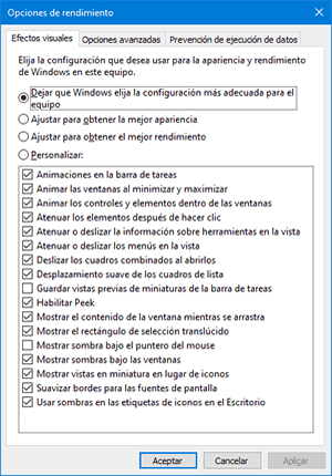 Arregla un ordenador lento ajustando la apariencia y rendimiento de Windows